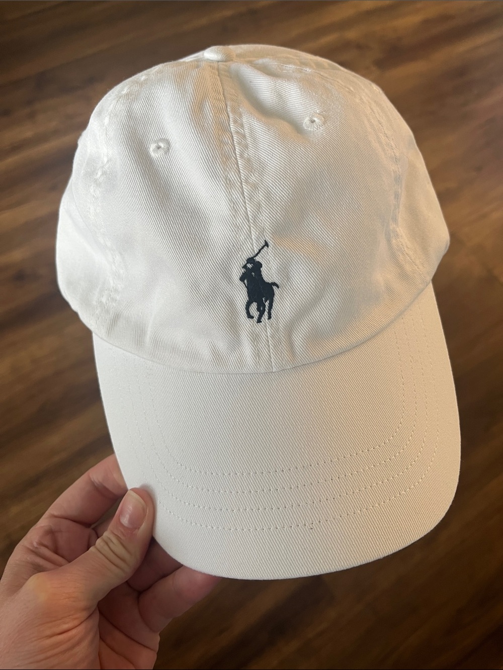 Classic Ralph Lauren Bright White Adjustable Hat with Navy Embroidered Polo Logo